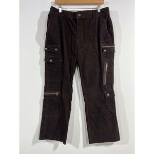Ralph Lauren Y2K Brown Corduroy Cargo Pants Straight Leg Utility‎ Womens 12 Boho